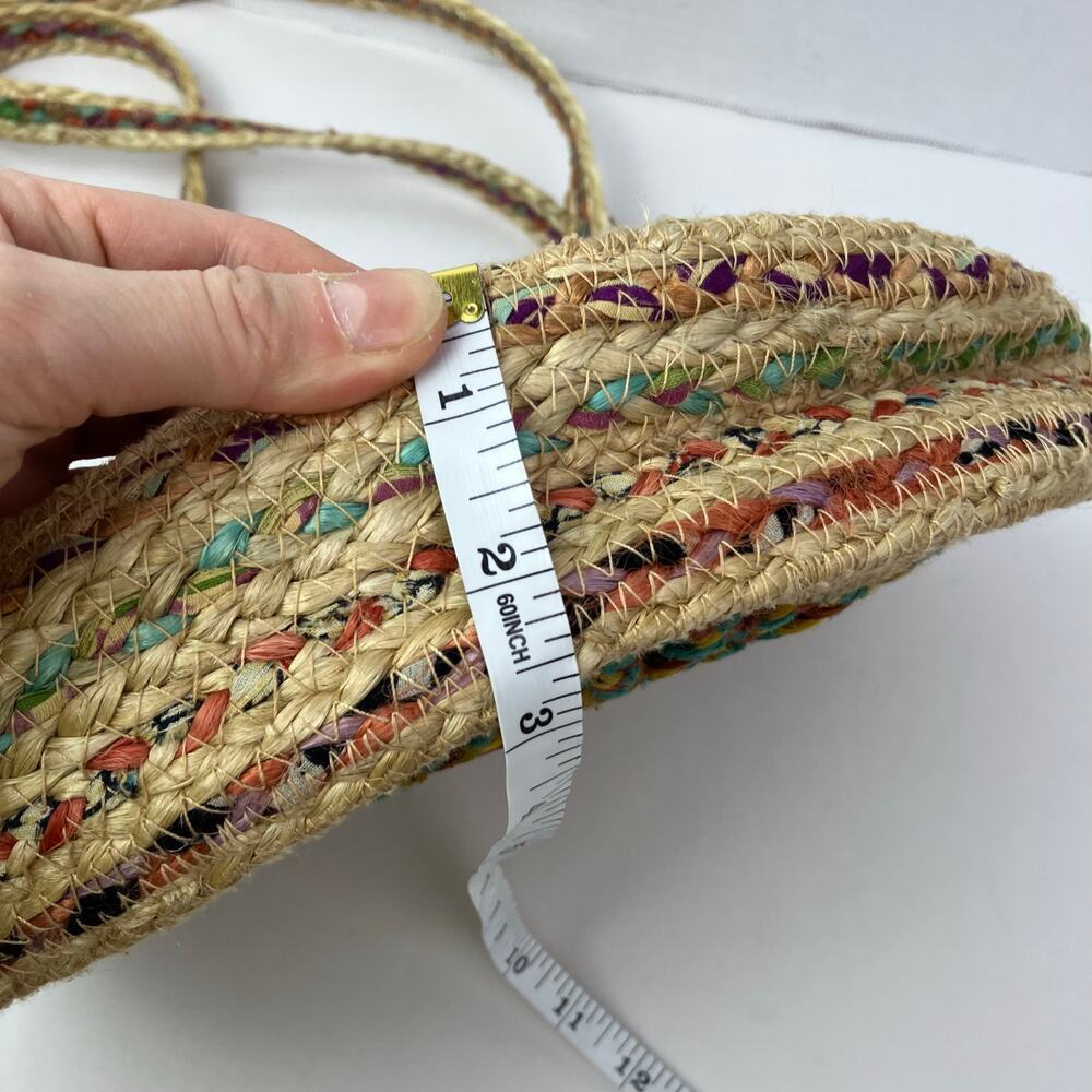 Boho Colorful Recycled Woven Jute Bag Circle Shaped Shoulder Tote Beach Bag - Picture 15 of 16